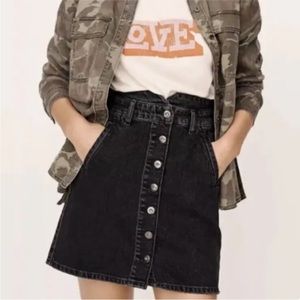 Anthropologie Button Black Denim Mini Skirt